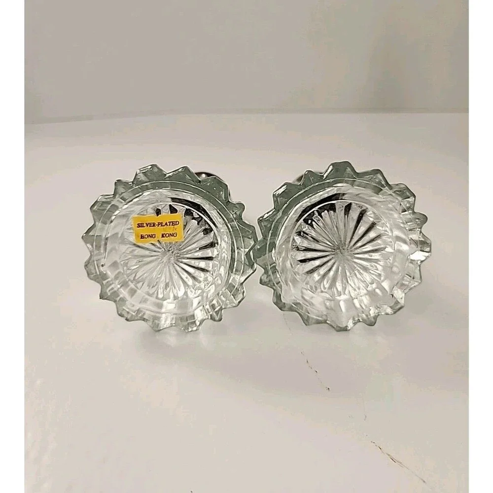 Vintage Crystal by Leonard Silver Plated Salt, Pepper Shaker Set HONG KONG
